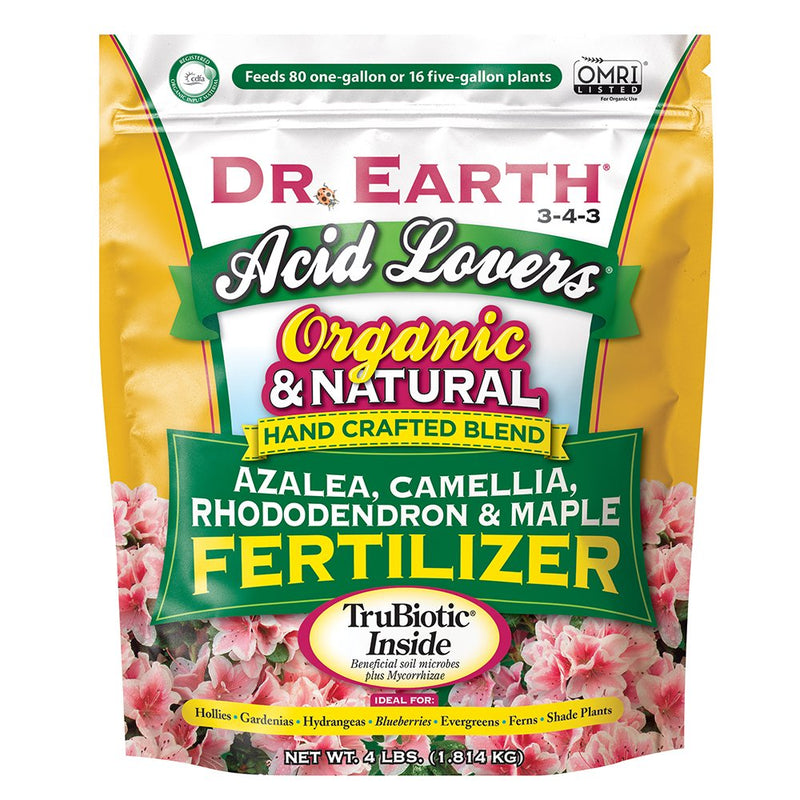 Dr. Earth Acid Lovers Premium Azalea, Camellia, Rhododendon And Maple Fertilizer 3-4-3 4lb