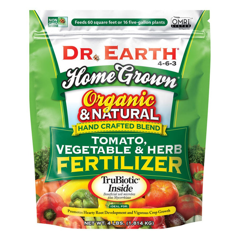 Dr. Earth Home Grown Premium Tomato, Vegetable & Herb Fertilizer 4-6-3 Green Poly Bag 4 Lb
