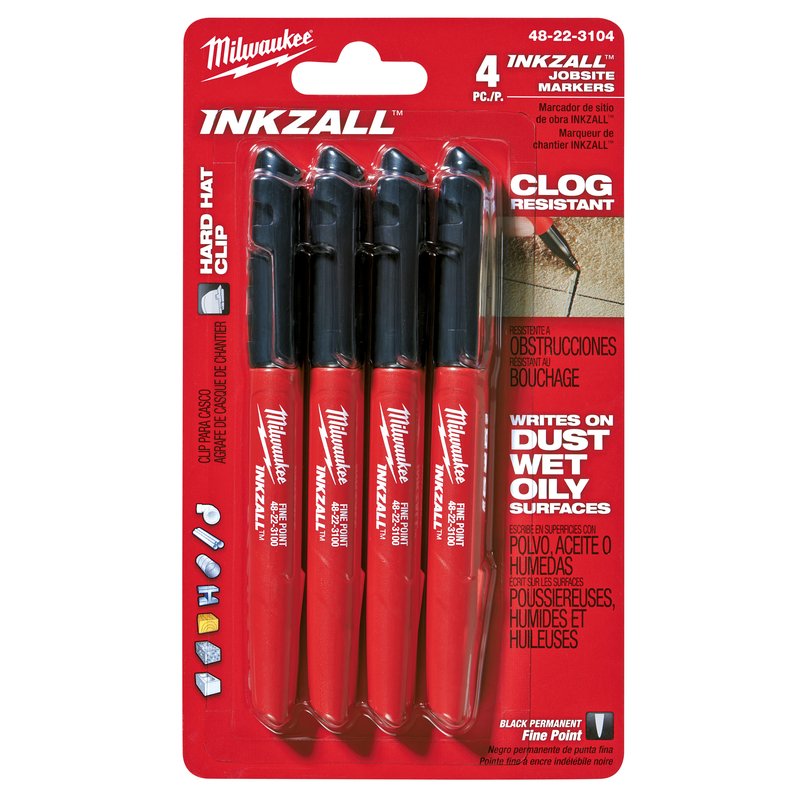 Milwaukee INKZALL Black Fine Tip Jobsite Marker 4 pk