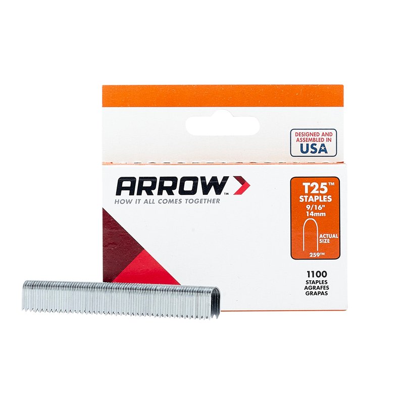 Arrow T25 1/4 in. W X 9/16 in. L 18 Ga. Round Crown Wire Staples 1100 pk