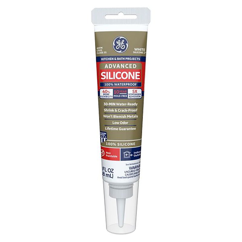 GE Advanced Silicone White Silicone 2 Kitchen and Bath Caulk Sealant 2.8 oz