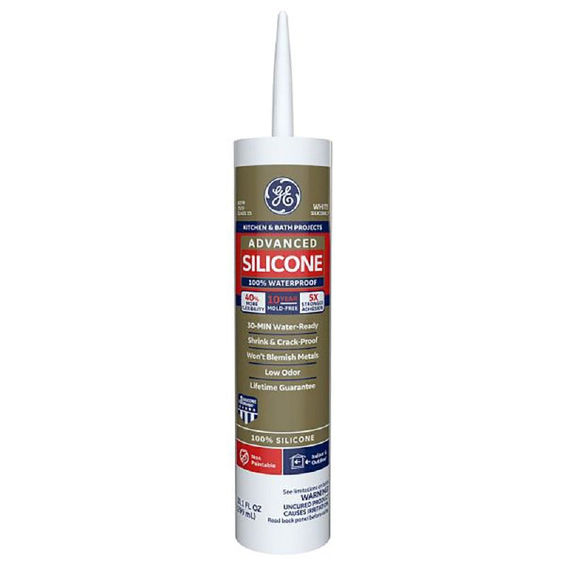 GE Advanced White Silicone 2 Kitchen and Bath Caulk Sealant 10.1 oz