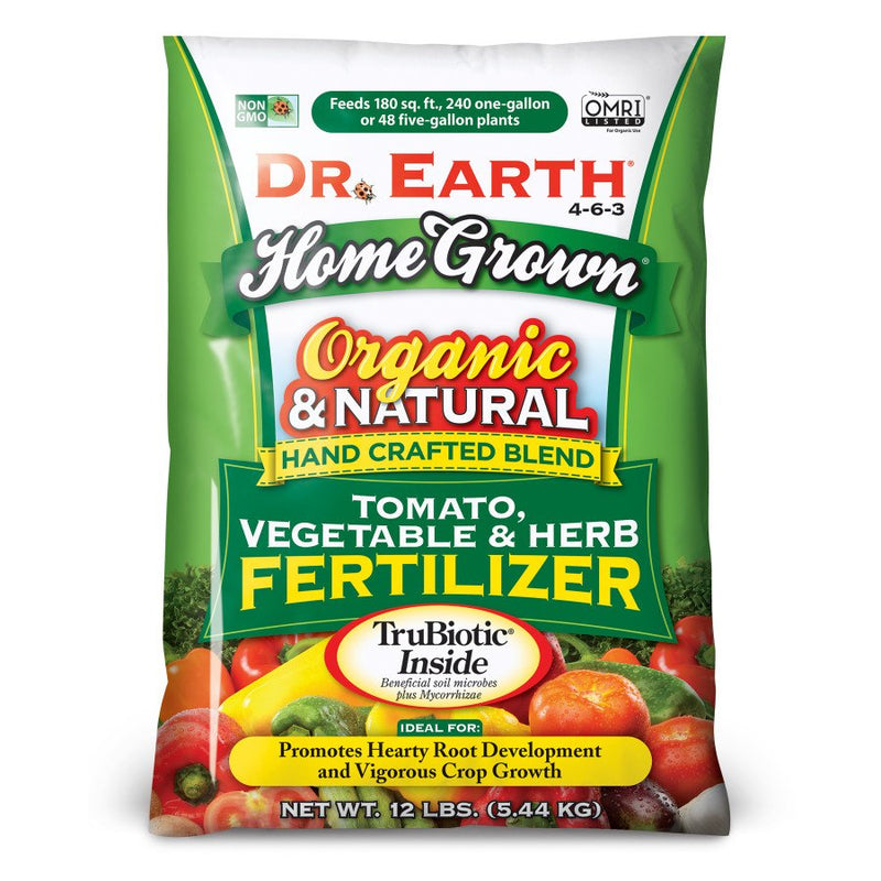 Dr. Earth Home Grown Premium Tomato, Vegetable & Herb Fertilizer 4-6-3 Green Bag 12 Lb